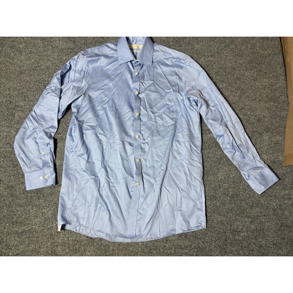 Michael Michael Kors Dress Shirt Mens 16.5 32/33 Blue Solid Non Iron Cotton LS